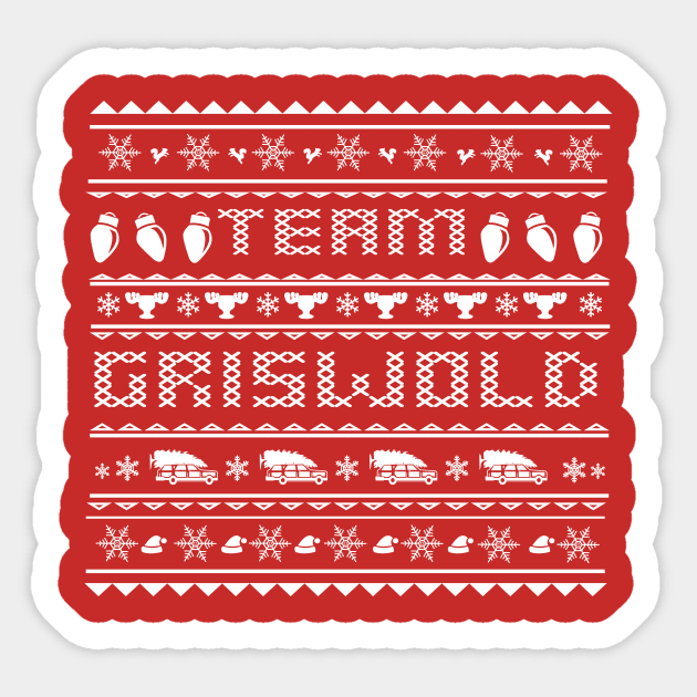 Team Griswold Christmas Sweater Design in White Sticker by LostOnTheTrailSupplyCo